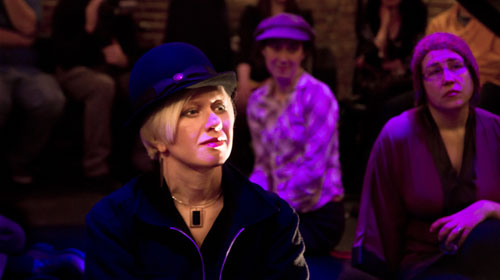 Affiliated Artists Amy Lynn Budd (l) and Vanessa Gilbert (r) watch Stephanie Burlington Daniels perform in Ken Prestininzi's Birth Breath Bride Elizabeth